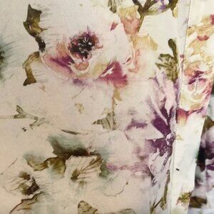 100% Silk Haute Hippie Floral Watercolor Long Sleeve Button Down w Pockets